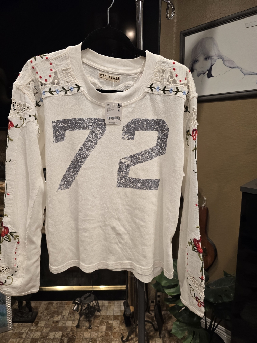 We The Free White Embroidered Lace Sleeve '72' Long Sleeve Top